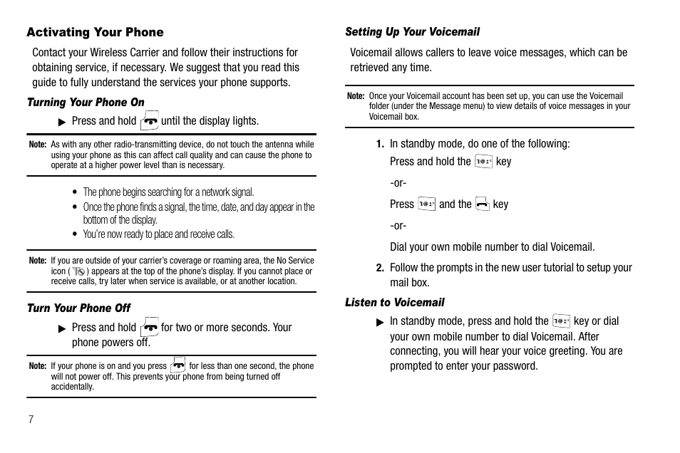 Activating your phone, Turning your phone on, Turn your phone off | Setting up your voicemail, Listen to voicemail | Samsung Byline SCH-R310 User Manual | Page 10 / 120