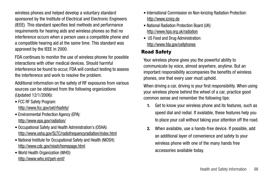 Road safety | Samsung Byline SCH-R310 User Manual | Page 101 / 120