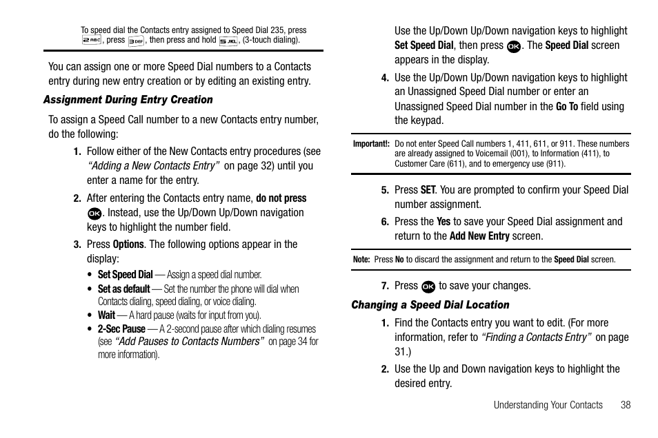 Assignment during entry creation, Changing a speed dial location | Samsung Byline SCH-R310 User Manual | Page 41 / 120