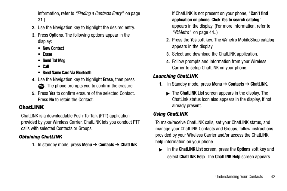 Chatlink, Obtaining chatlink, Launching chatlink | Using chatlink | Samsung Byline SCH-R310 User Manual | Page 45 / 120