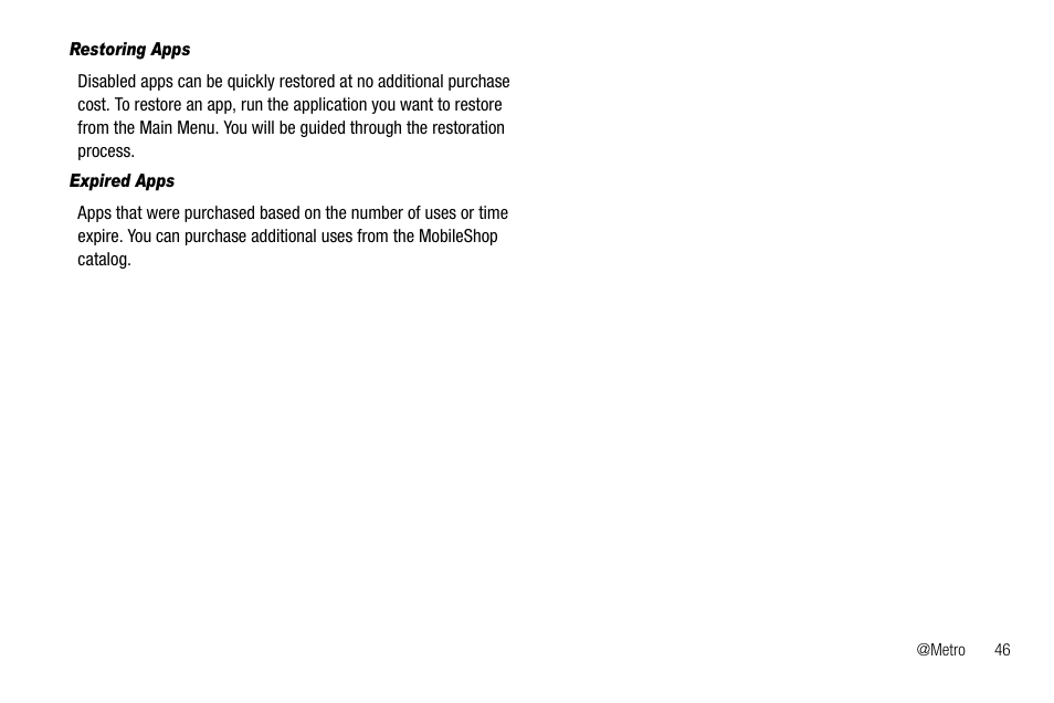 Restoring apps, Expired apps | Samsung Byline SCH-R310 User Manual | Page 49 / 120