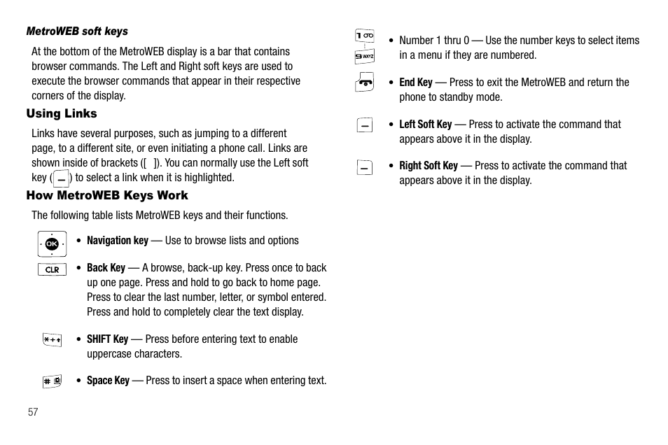 Metroweb soft keys, Using links, How metroweb keys work | Using links how metroweb keys work | Samsung Byline SCH-R310 User Manual | Page 60 / 120