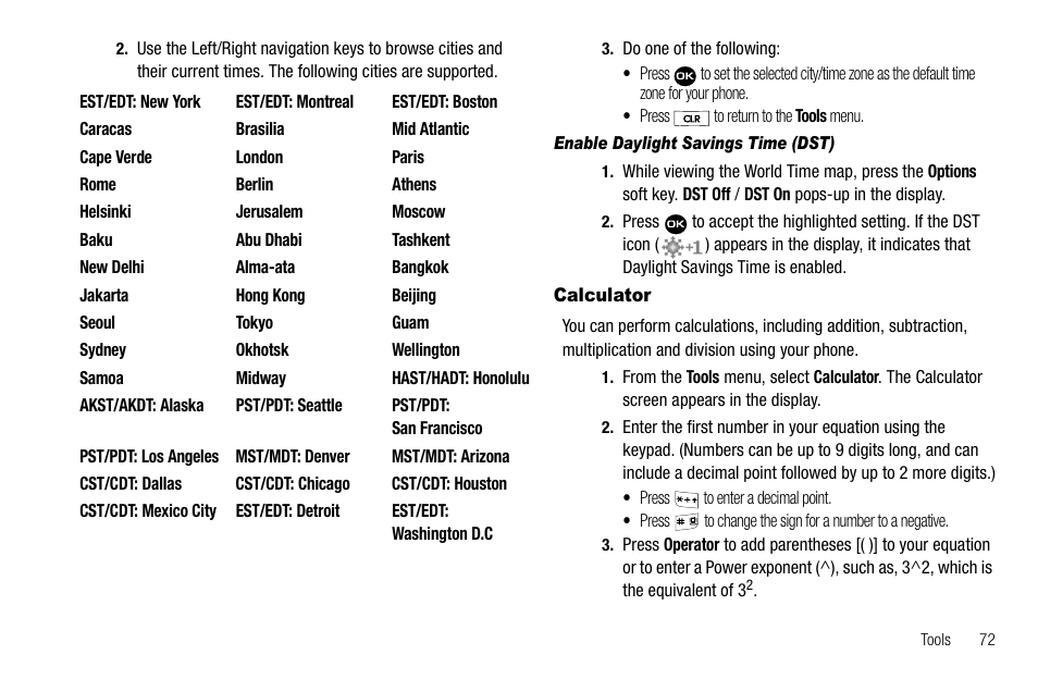 Enable daylight savings time (dst), Calculator | Samsung Byline SCH-R310 User Manual | Page 75 / 120