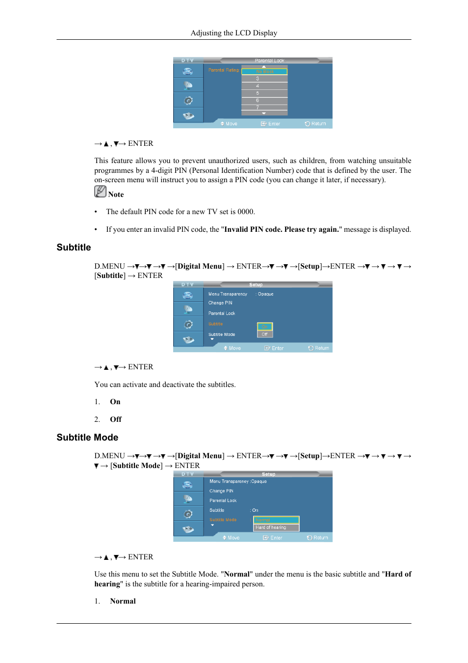 Subtitle, Subtitle mode | Samsung 400CXN User Manual | Page 100 / 132