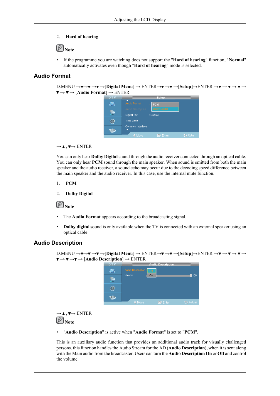 Audio format, Audio description | Samsung 400CXN User Manual | Page 101 / 132