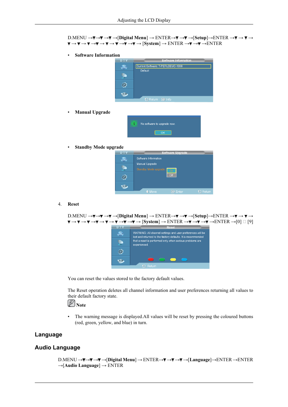 Language, Audio language | Samsung 400CXN User Manual | Page 104 / 132