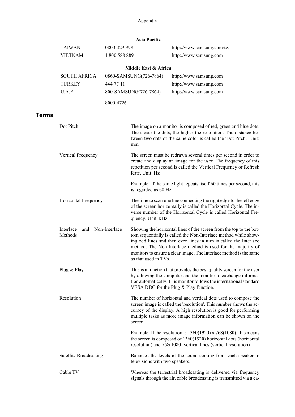 Terms | Samsung 400CXN User Manual | Page 129 / 132