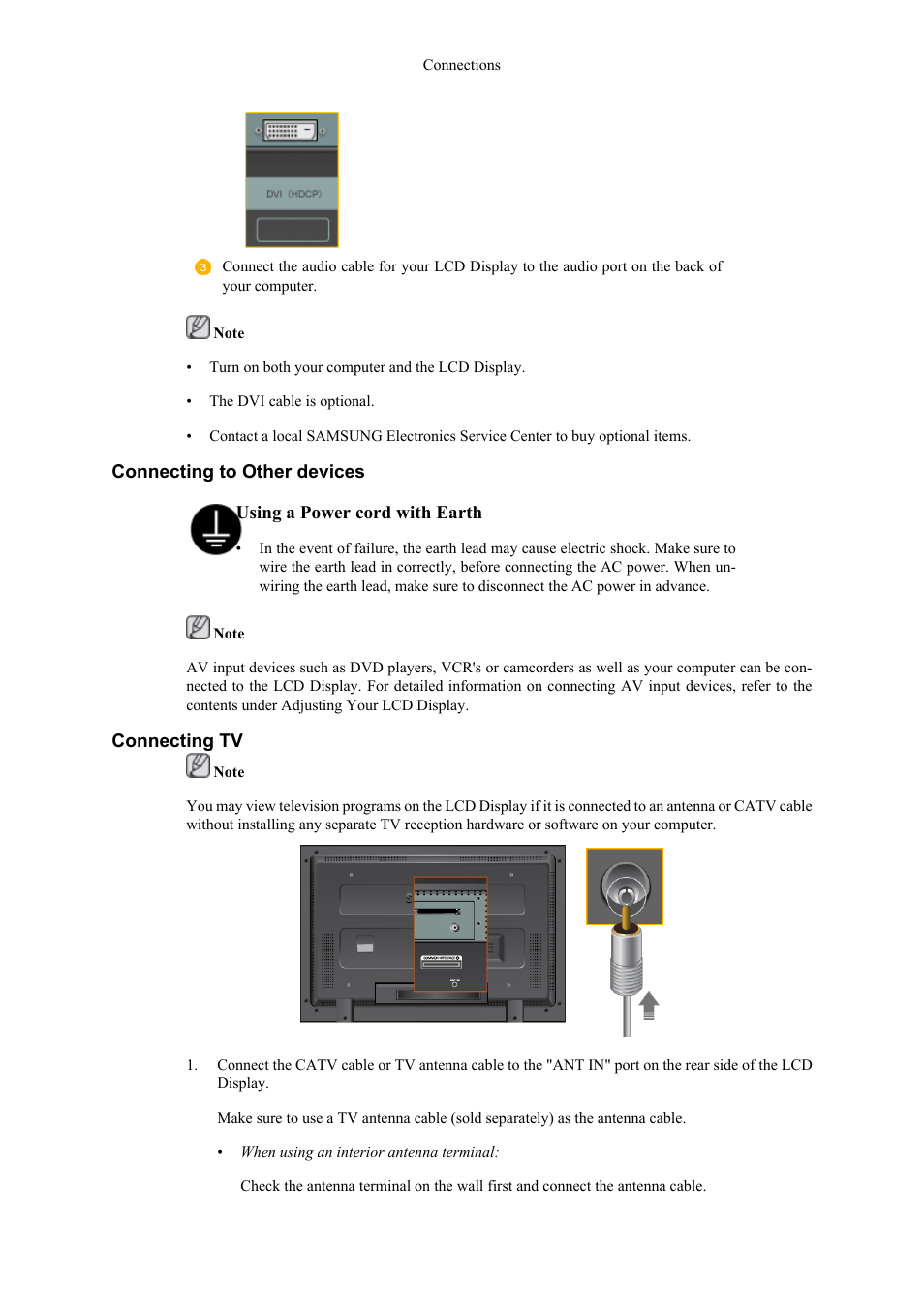 Connecting to other devices, Connecting tv | Samsung 400CXN User Manual | Page 31 / 132