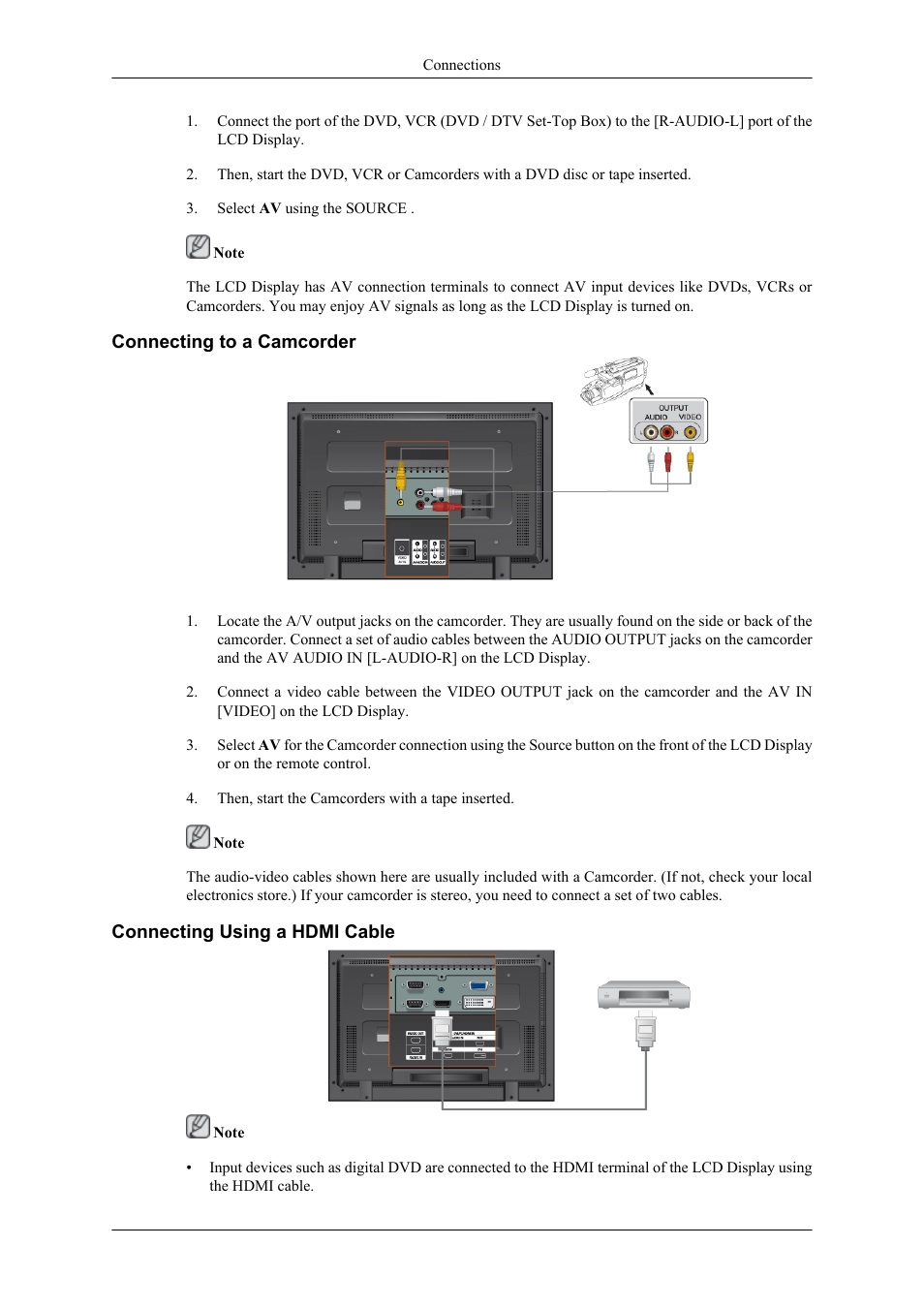 Connecting to a camcorder, Connecting using a hdmi cable | Samsung 400CXN User Manual | Page 33 / 132