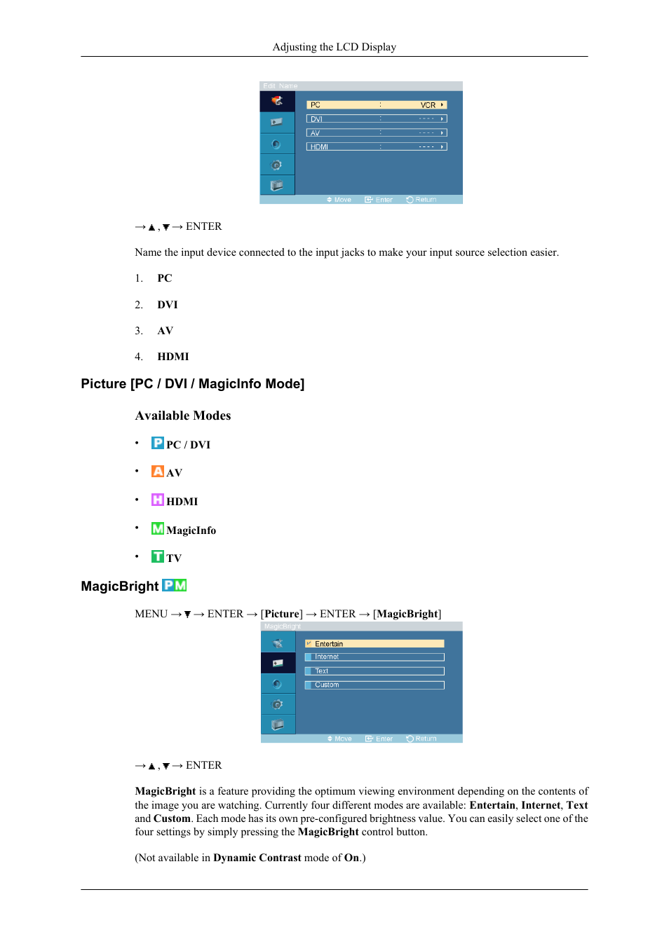 Picture [pc / dvi / magicinfo mode, Magicbright | Samsung 400CXN User Manual | Page 49 / 132