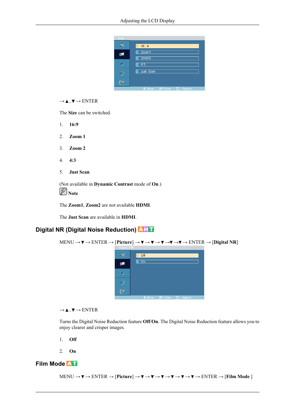 Digital nr (digital noise reduction), Film mode | Samsung 400CXN User Manual | Page 59 / 132