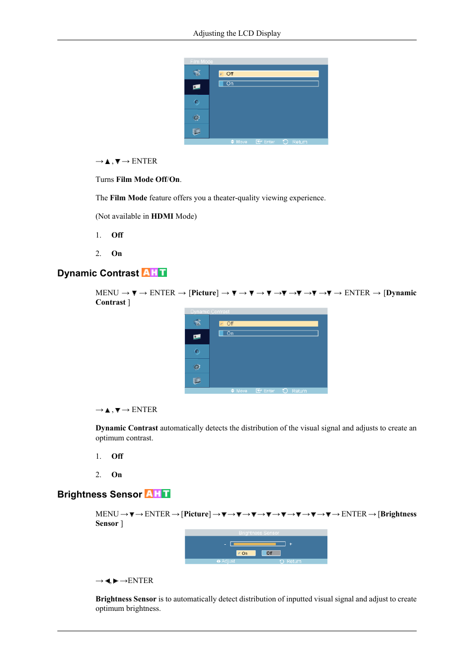 Dynamic contrast, Brightness sensor | Samsung 400CXN User Manual | Page 60 / 132