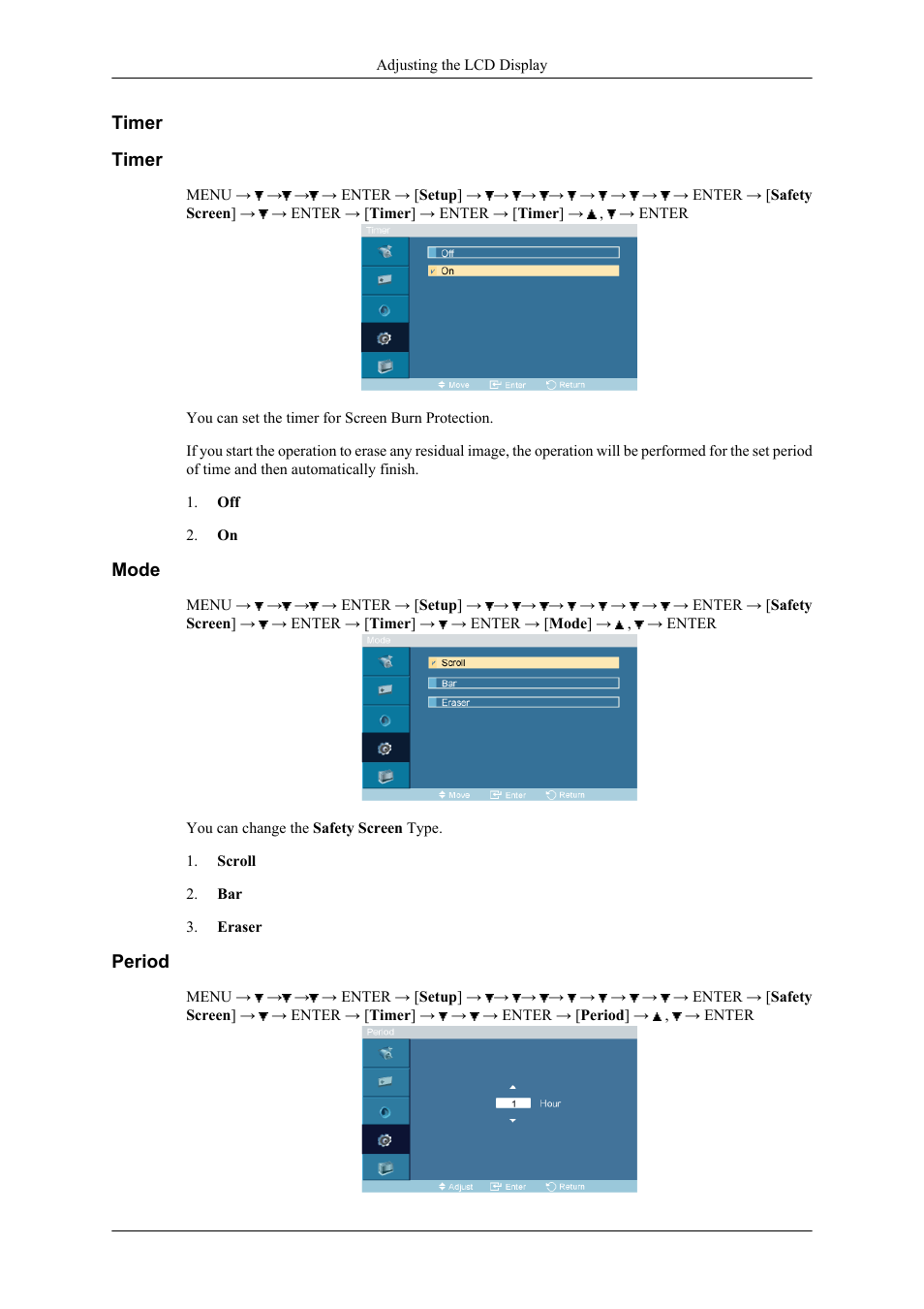 Timer, Mode, Period | Samsung 400CXN User Manual | Page 71 / 132