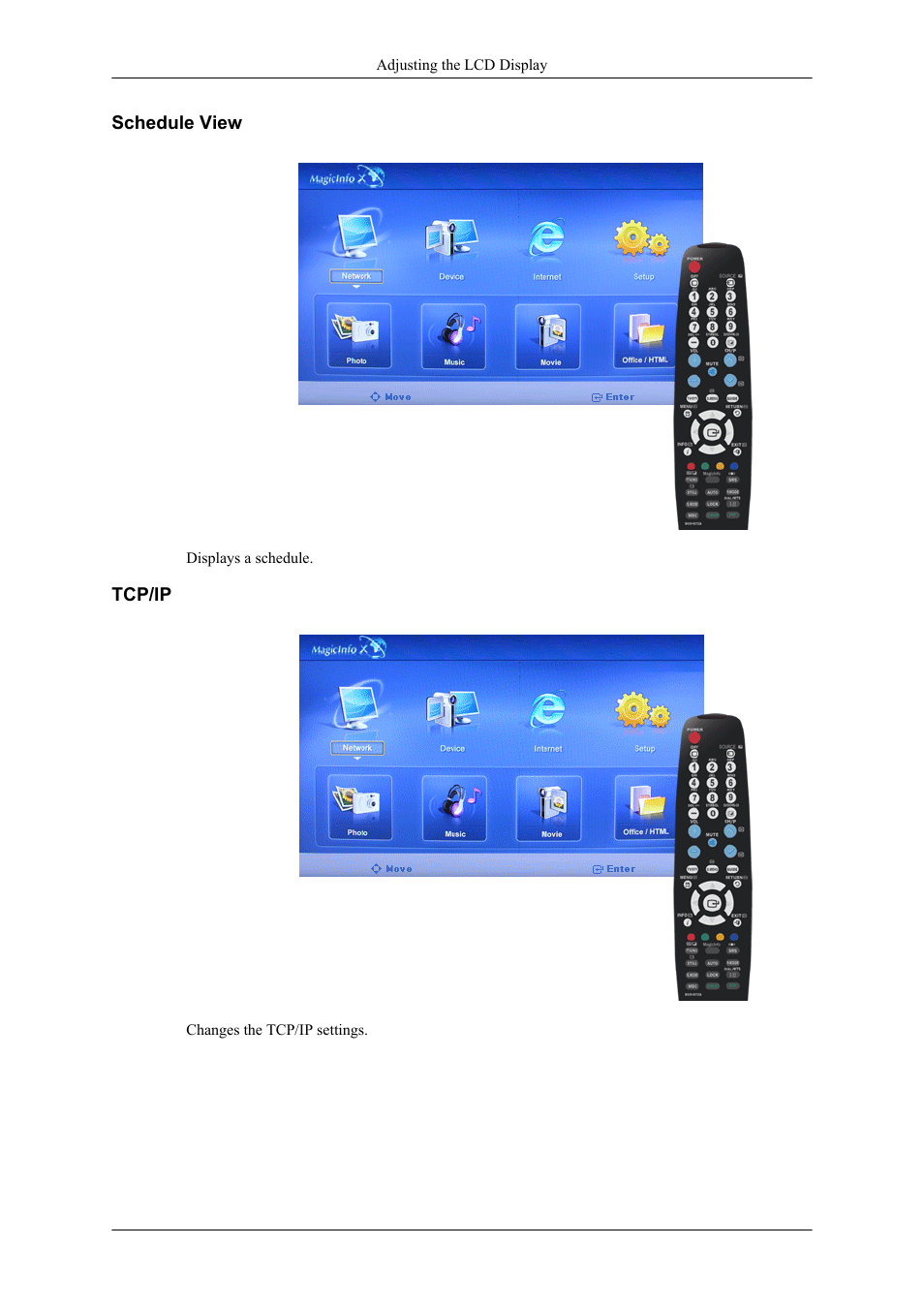 Schedule view, Tcp/ip | Samsung 400CXN User Manual | Page 83 / 132