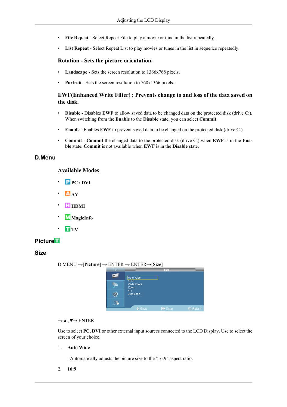 D.menu, Picture, Size | Samsung 400CXN User Manual | Page 86 / 132