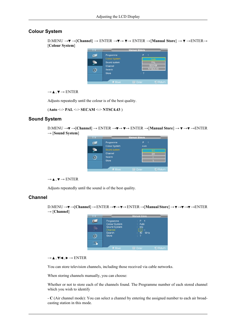 Colour system, Sound system, Channel | Samsung 400CXN User Manual | Page 89 / 132