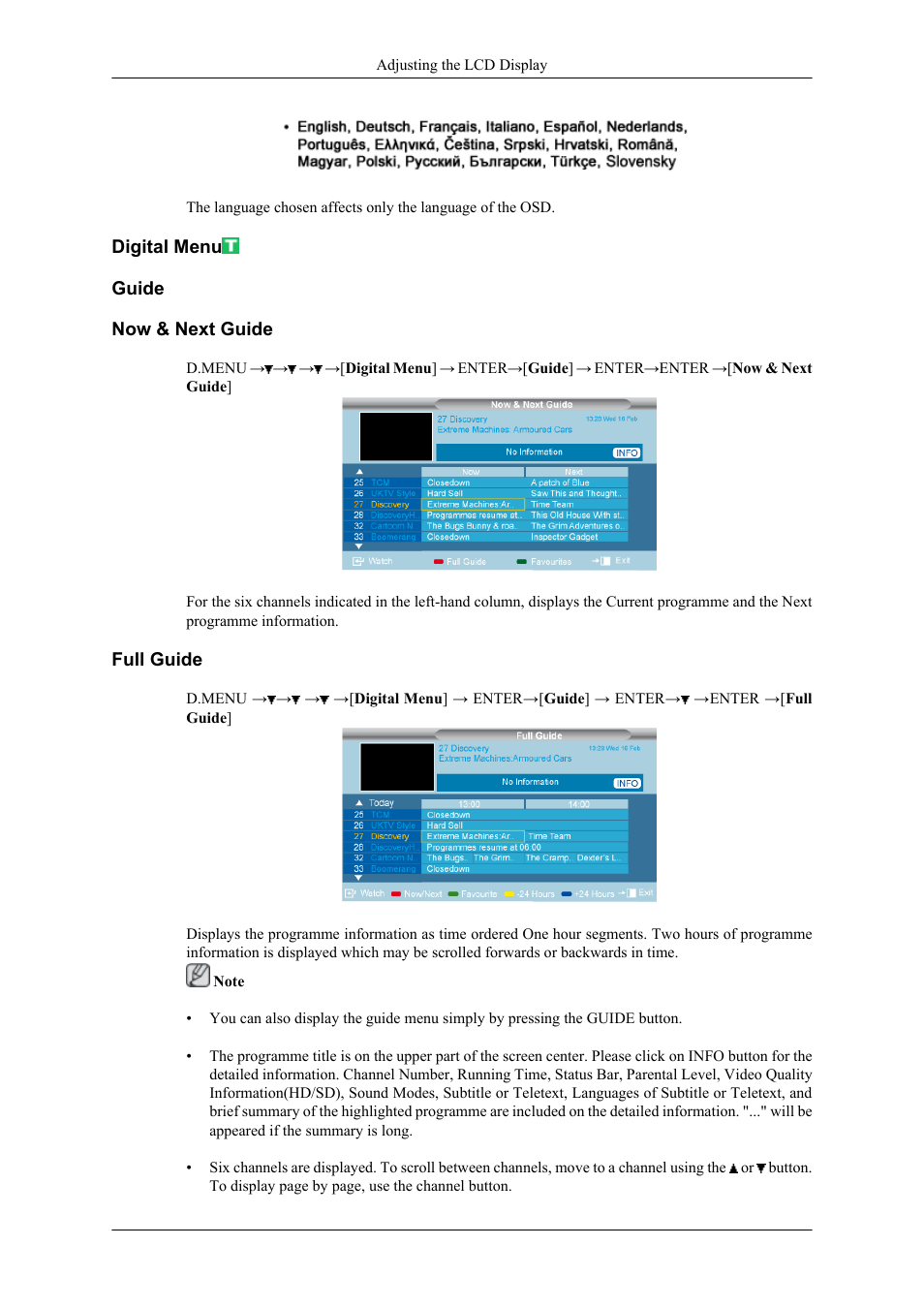 Digital menu, Guide, Now & next guide | Full guide | Samsung 400CXN User Manual | Page 93 / 132