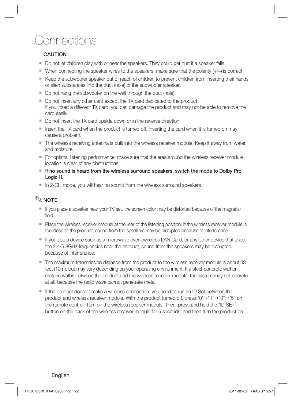 Connections | Samsung 7.1 CH BLU-RAY HT-D6730W User Manual | Page 22 / 80