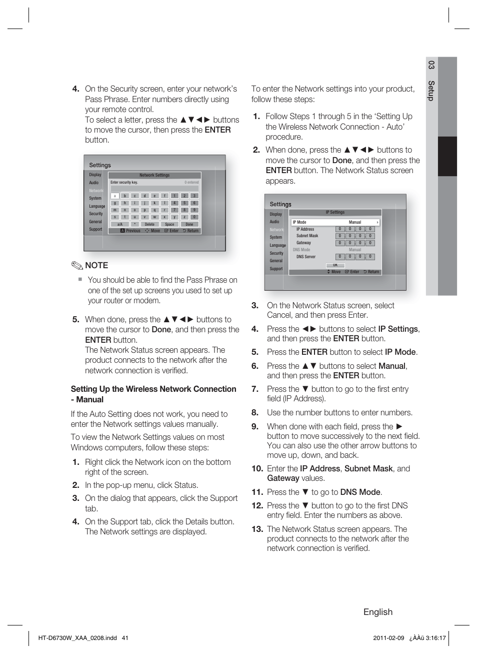 English, 03 setup | Samsung 7.1 CH BLU-RAY HT-D6730W User Manual | Page 41 / 80