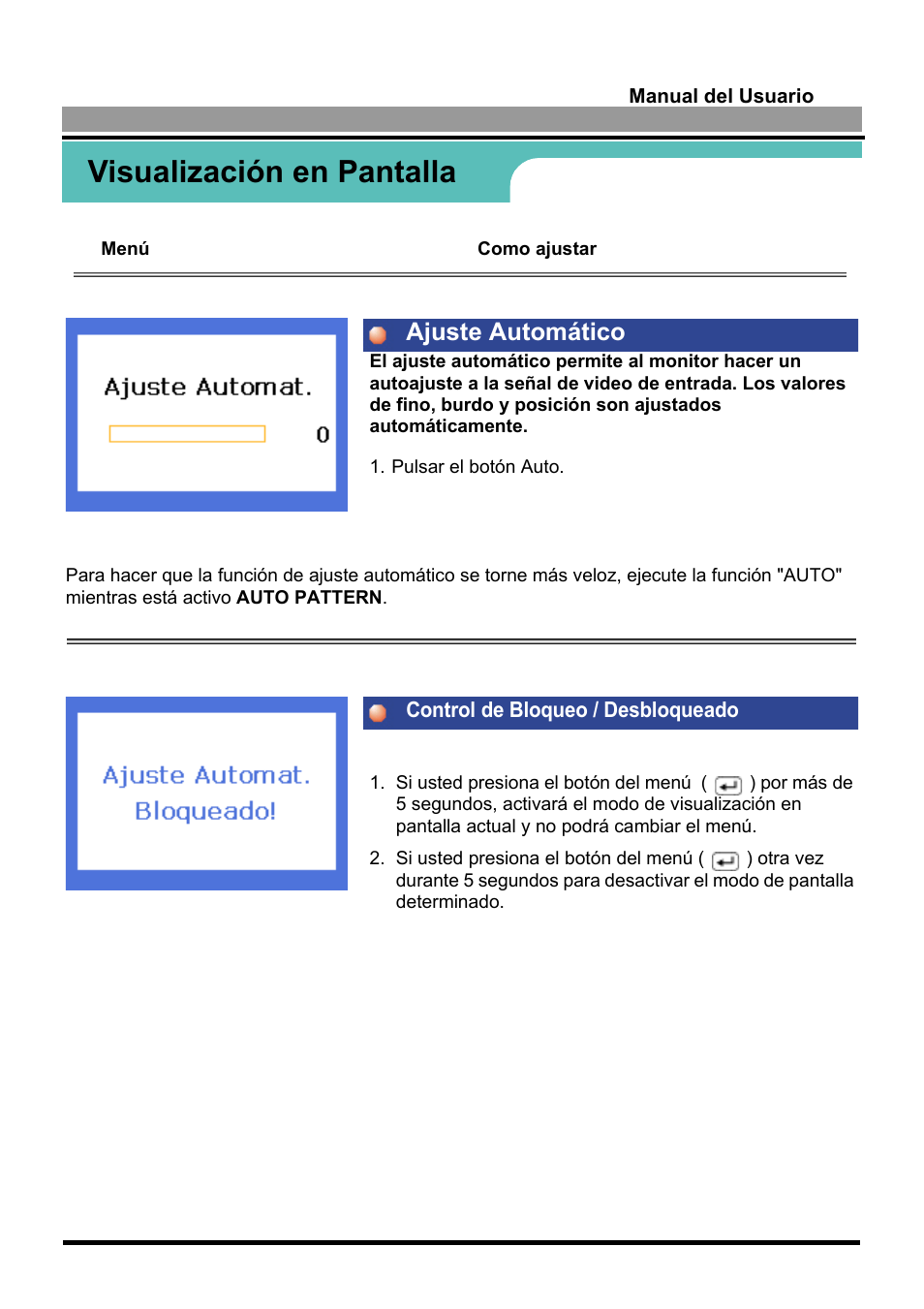 Visualización en pantalla, Ajuste automático | Samsung 170S User Manual | Page 34 / 71