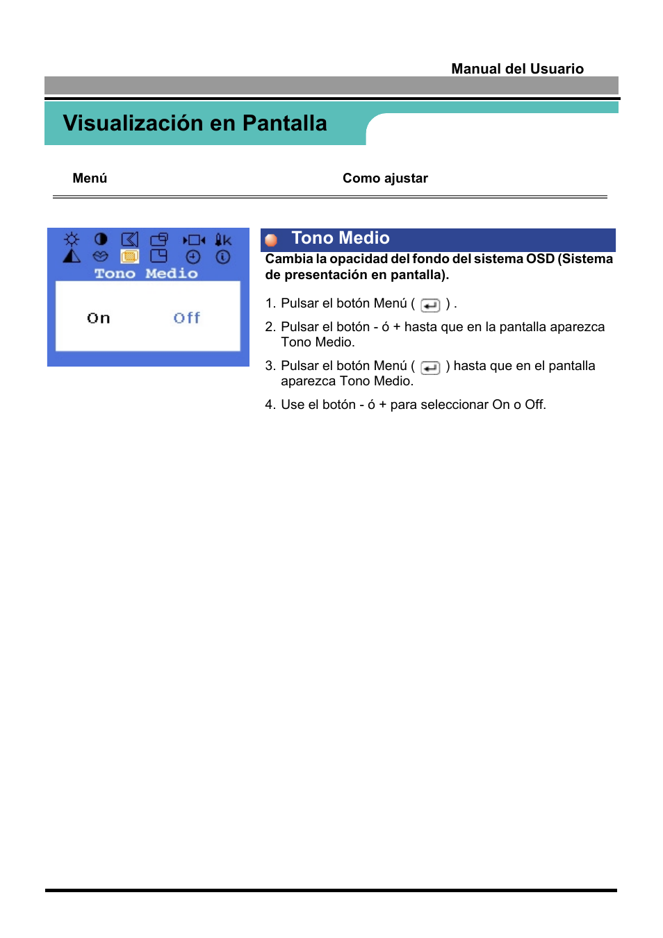 Visualización en pantalla, Tono medio | Samsung 170S User Manual | Page 41 / 71