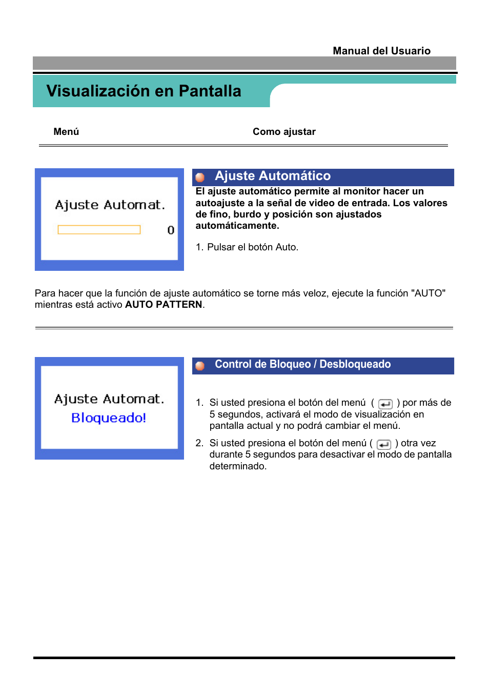 Visualización en pantalla, Ajuste automático | Samsung 170S User Manual | Page 44 / 71