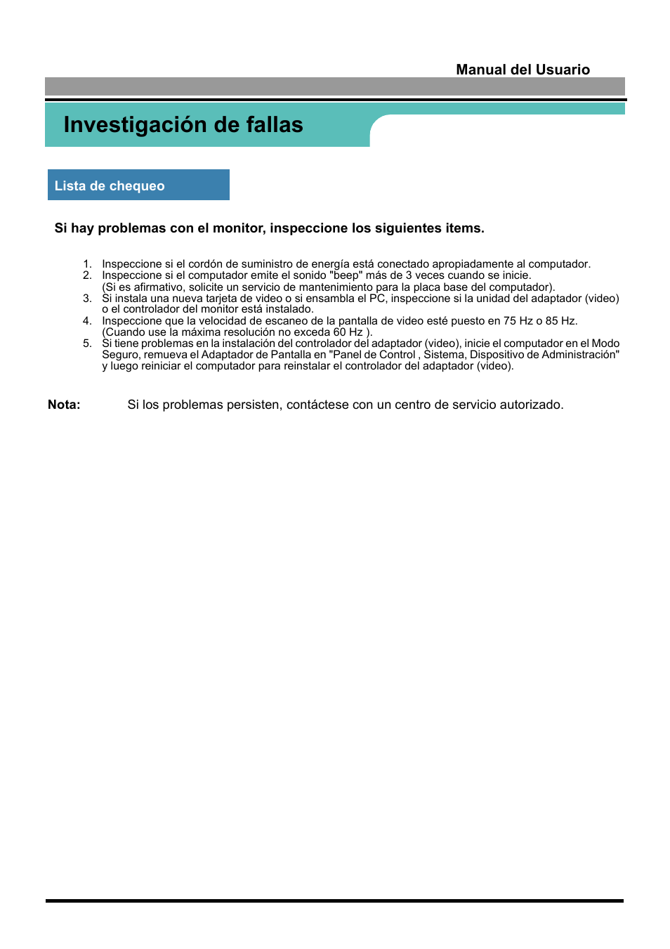 Investigación de fallas | Samsung 170S User Manual | Page 48 / 71