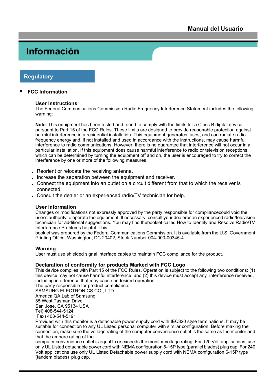 Información | Samsung 170S User Manual | Page 63 / 71