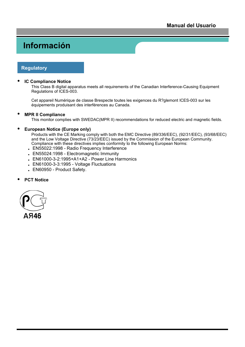 Información | Samsung 170S User Manual | Page 64 / 71