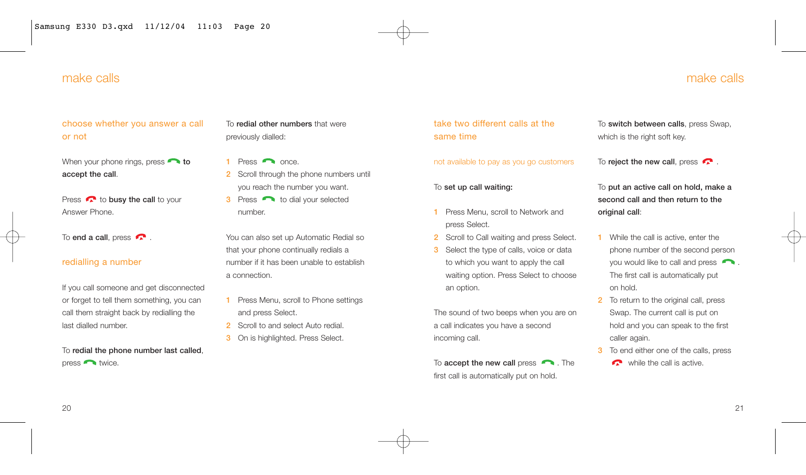 Make calls | Samsung E330 User Manual | Page 11 / 93