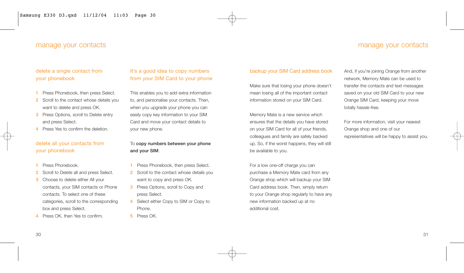 Manage your contacts | Samsung E330 User Manual | Page 16 / 93