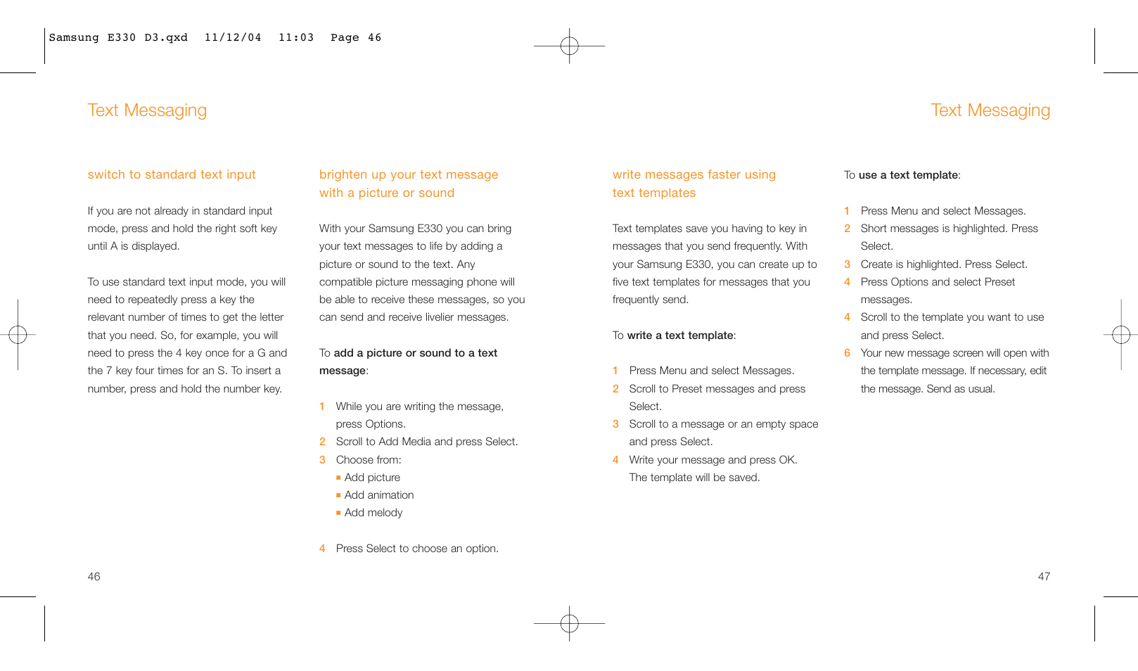 Text messaging | Samsung E330 User Manual | Page 24 / 93