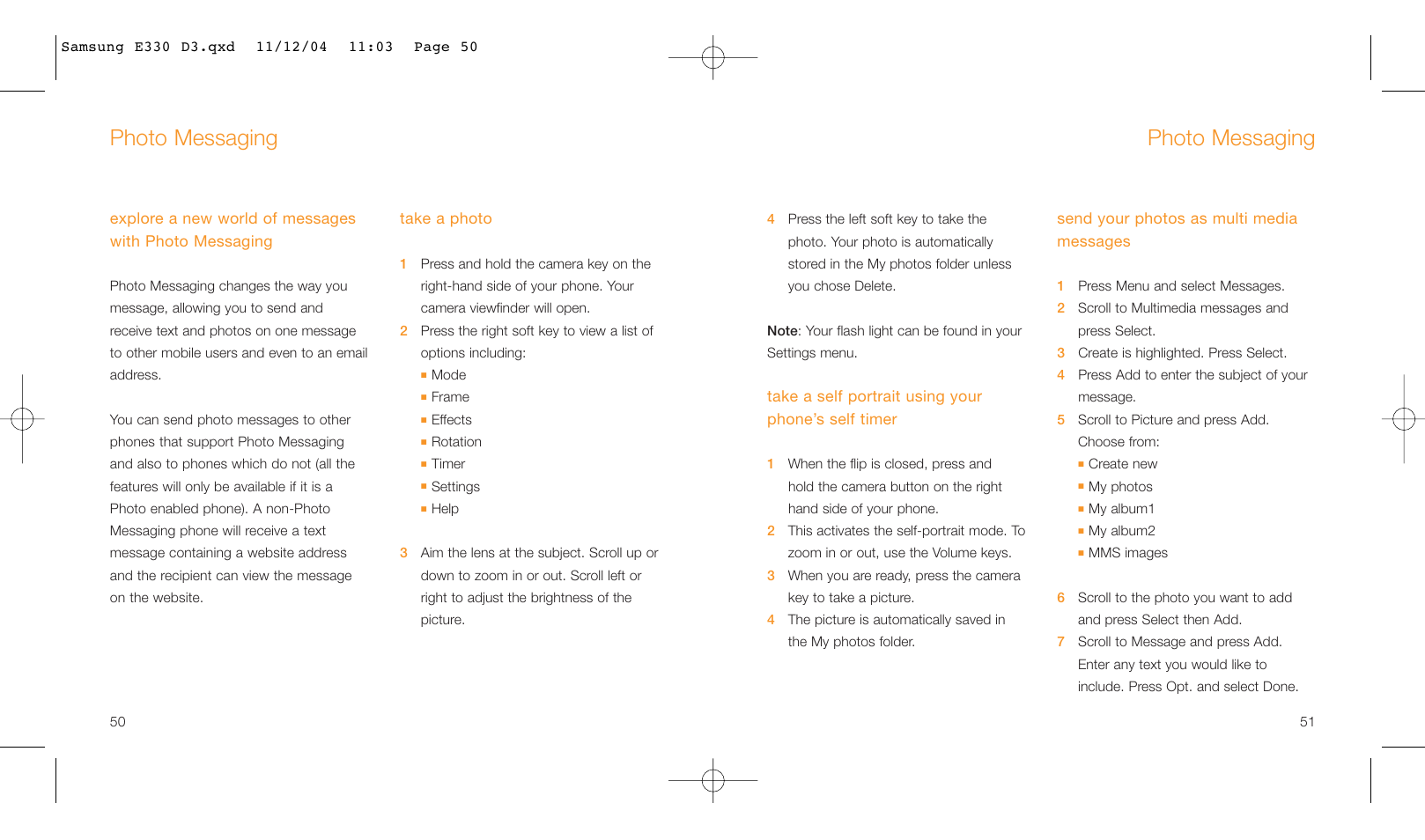 Photo messaging | Samsung E330 User Manual | Page 26 / 93