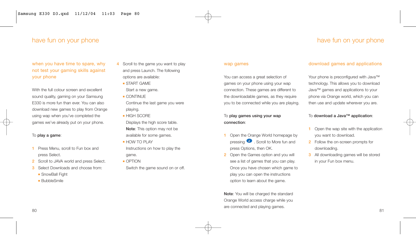 Have fun on your phone | Samsung E330 User Manual | Page 41 / 93