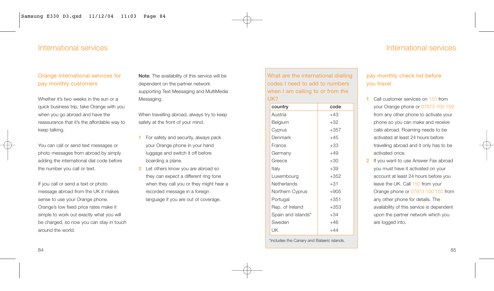 International services | Samsung E330 User Manual | Page 43 / 93