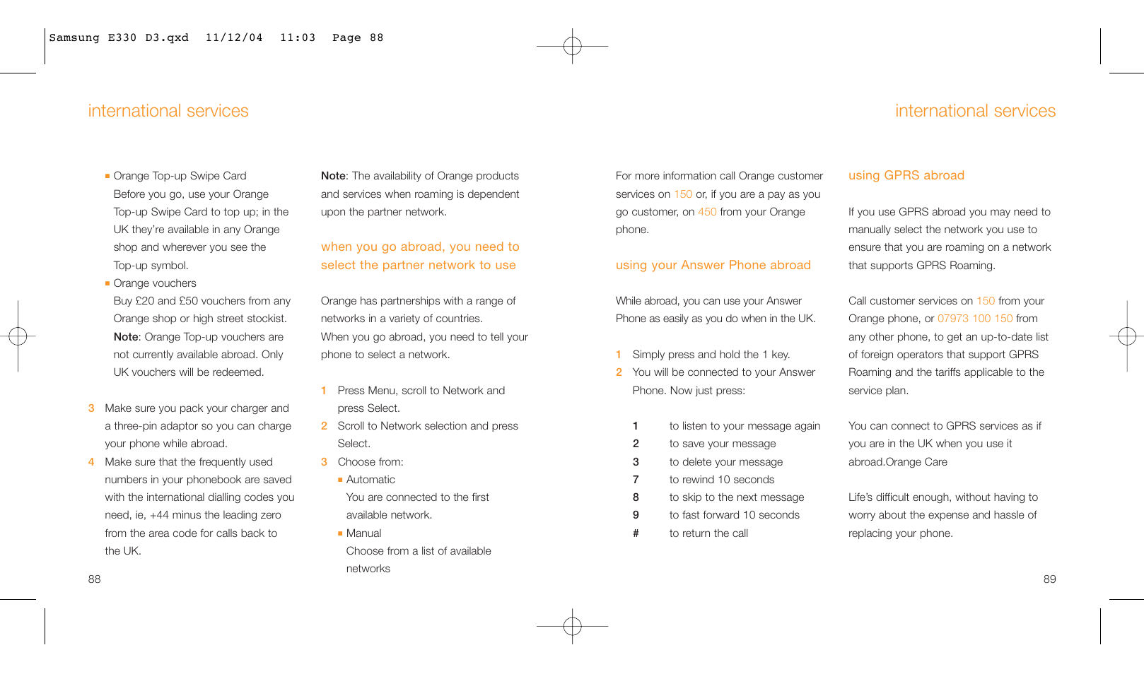 International services | Samsung E330 User Manual | Page 45 / 93