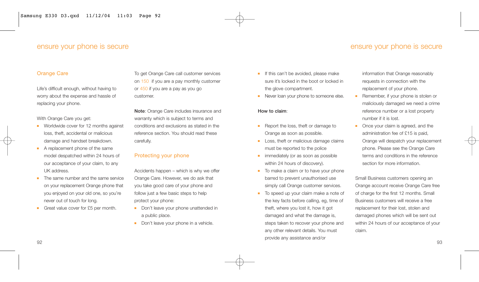 Ensure your phone is secure | Samsung E330 User Manual | Page 47 / 93
