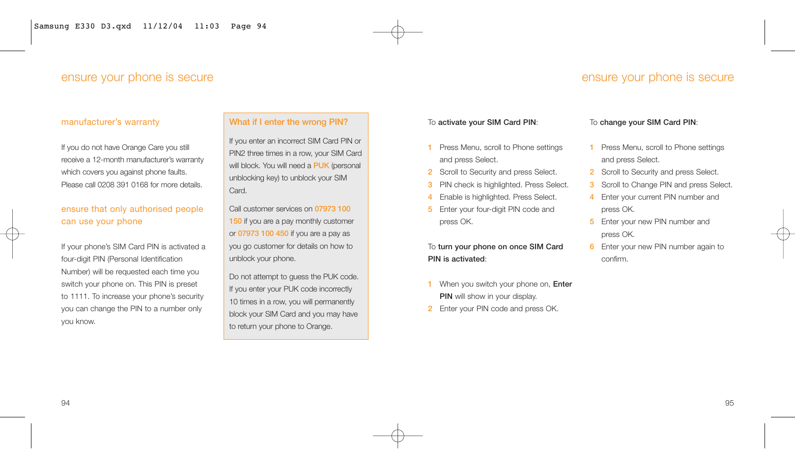 Ensure your phone is secure | Samsung E330 User Manual | Page 48 / 93