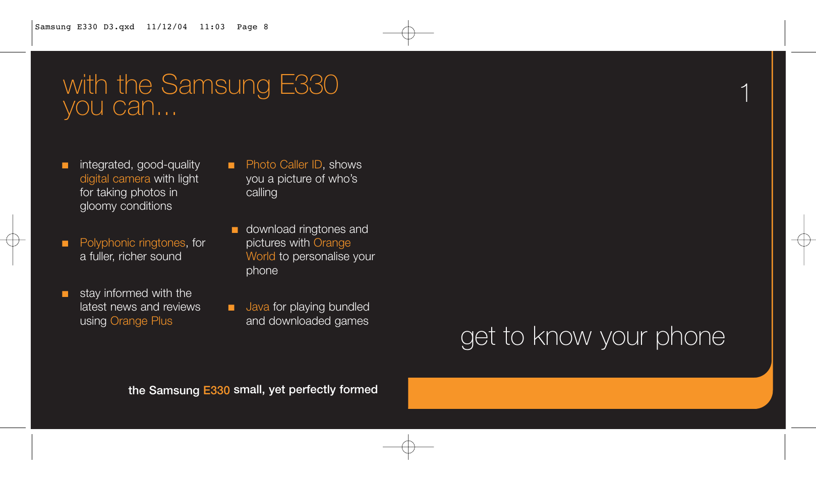 With the samsung e330 you can, Text messaging 9 get to know your phone 1 | Samsung E330 User Manual | Page 5 / 93