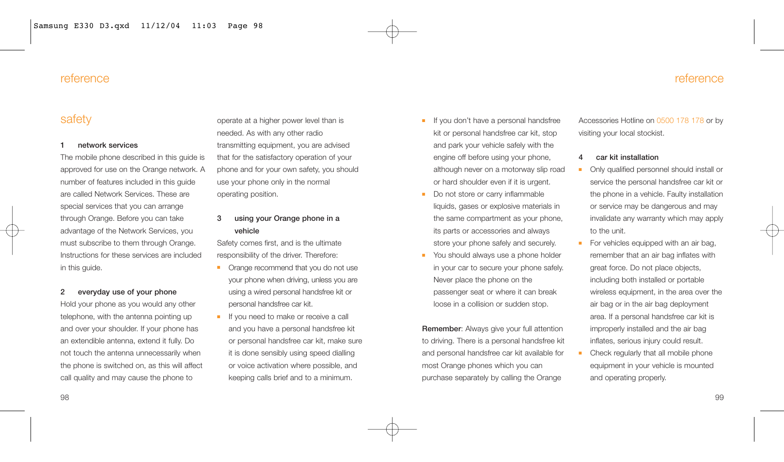 Safety, Reference | Samsung E330 User Manual | Page 50 / 93