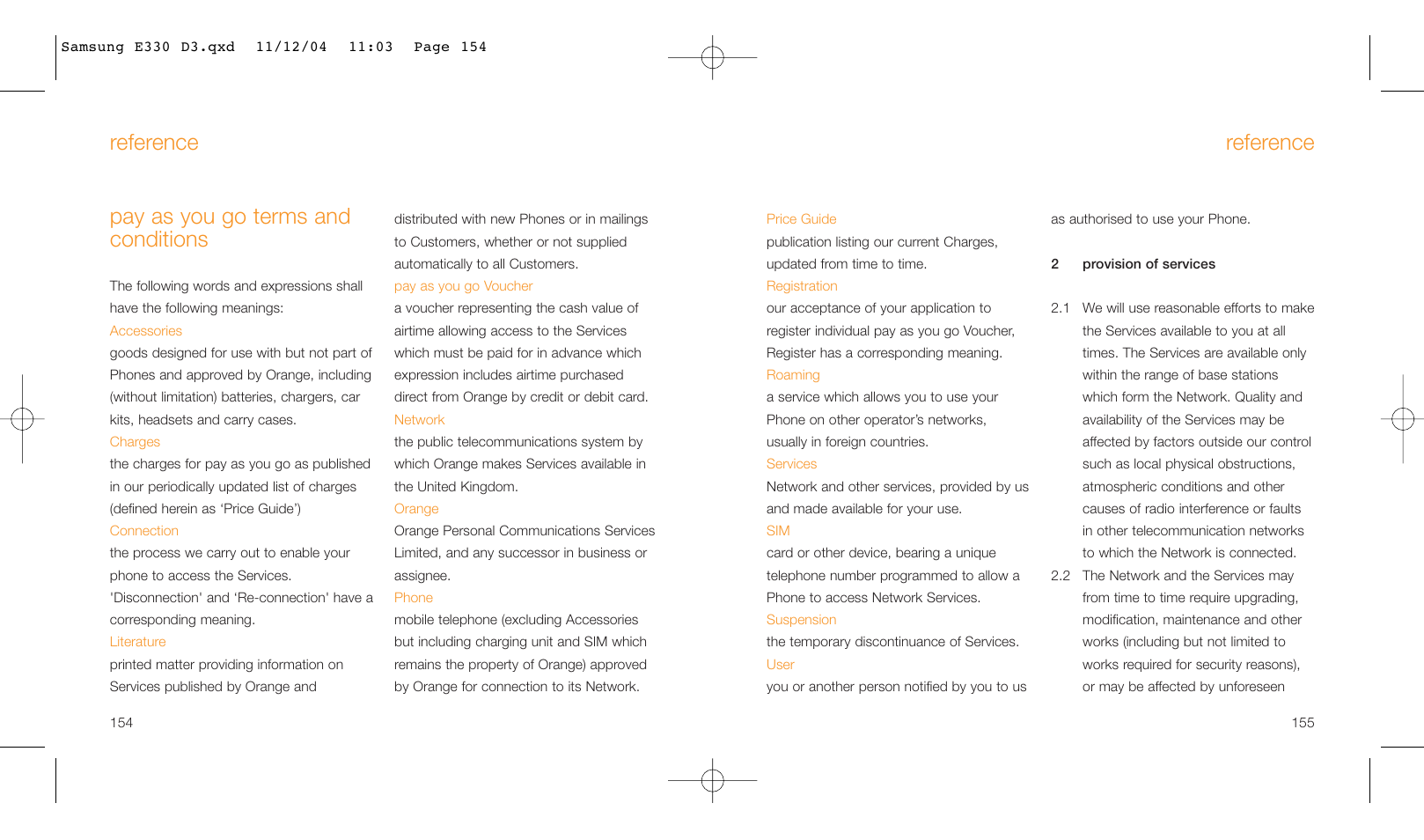 Reference, Reference pay as you go terms and conditions | Samsung E330 User Manual | Page 78 / 93