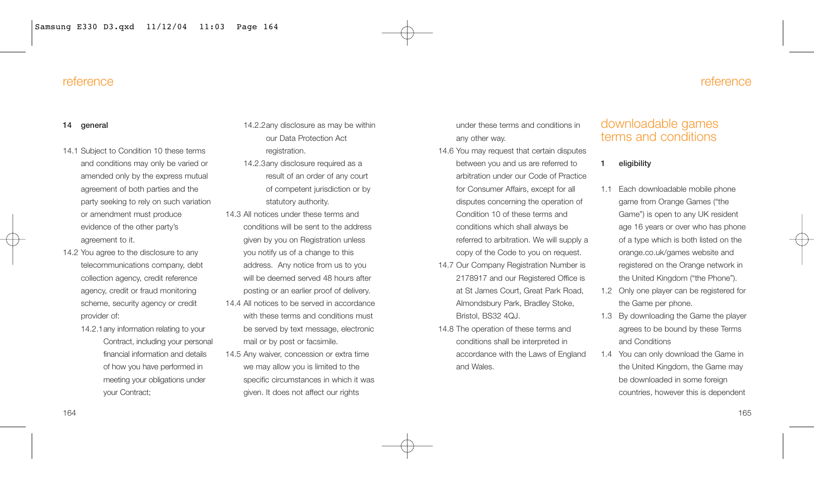 Downloadable games terms and conditions, Reference | Samsung E330 User Manual | Page 83 / 93