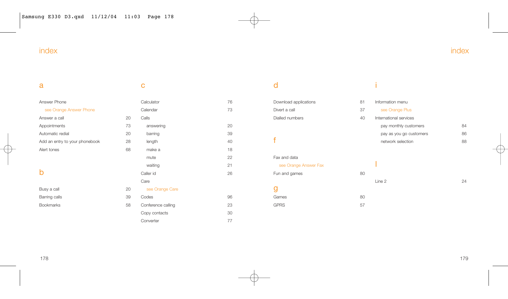 Index | Samsung E330 User Manual | Page 90 / 93