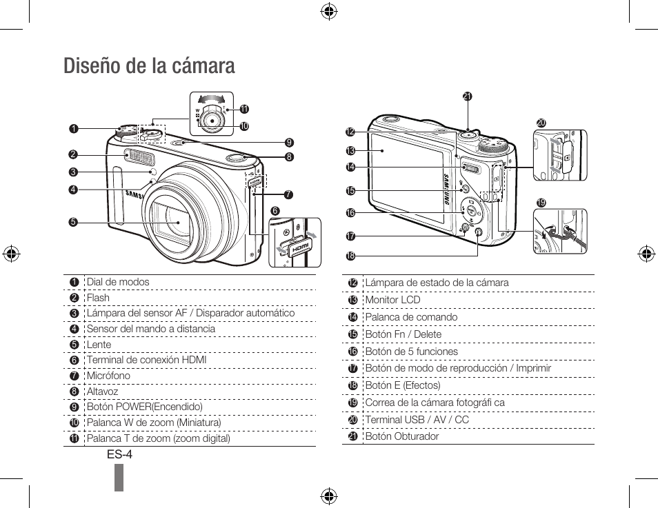 Diseño de la cámara | Samsung WB550 User Manual | Page 14 / 34