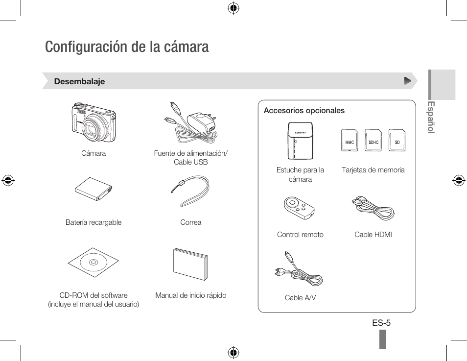 Configuración de la cámara | Samsung WB550 User Manual | Page 15 / 34