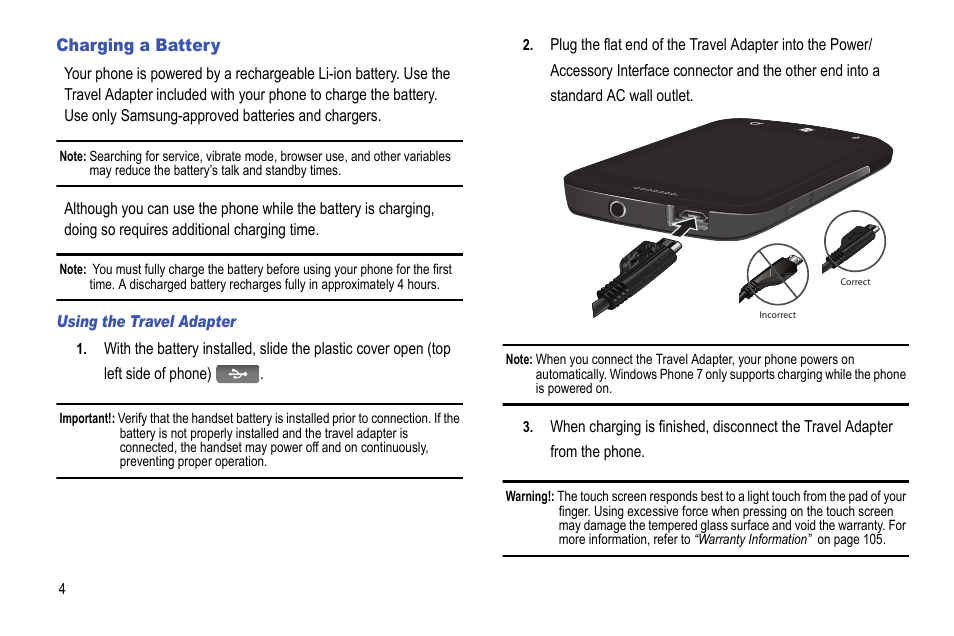Charging a battery | Samsung Focus i917R User Manual | Page 10 / 118