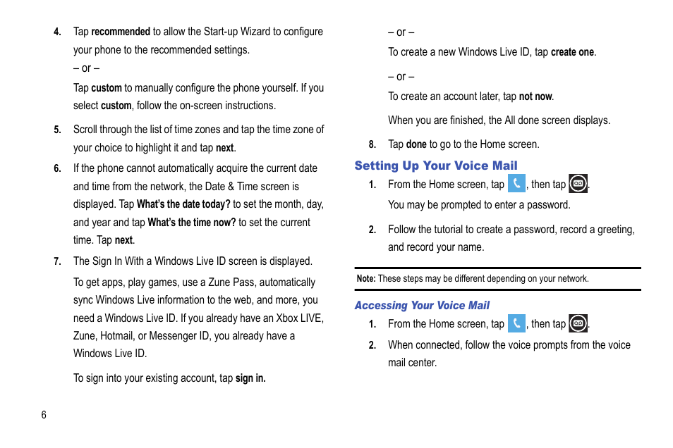 Setting up your voice mail | Samsung Focus i917R User Manual | Page 12 / 118