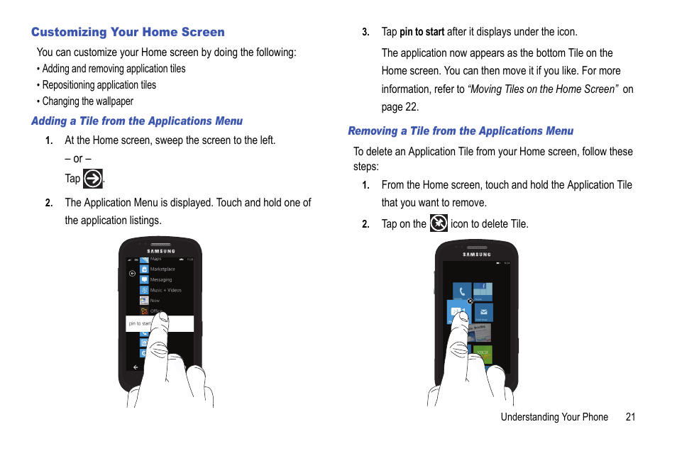 Customizing your home screen | Samsung Focus i917R User Manual | Page 27 / 118