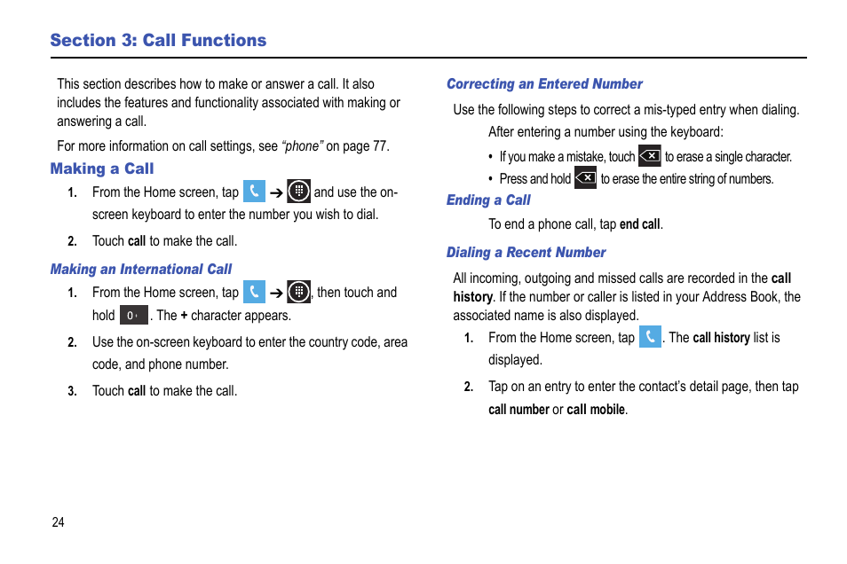 Section 3: call functions, Making a call | Samsung Focus i917R User Manual | Page 30 / 118