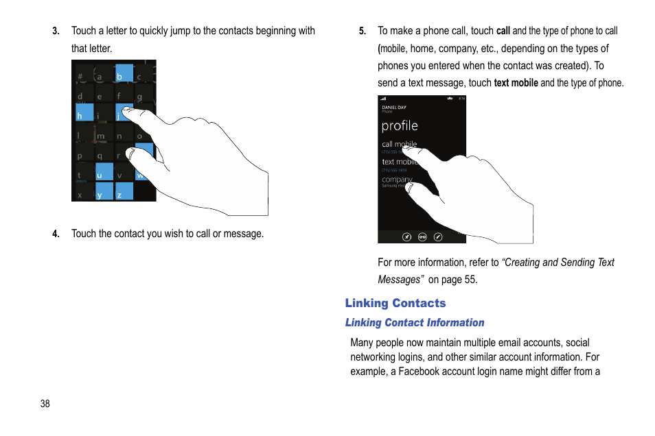 Linking contacts | Samsung Focus i917R User Manual | Page 44 / 118